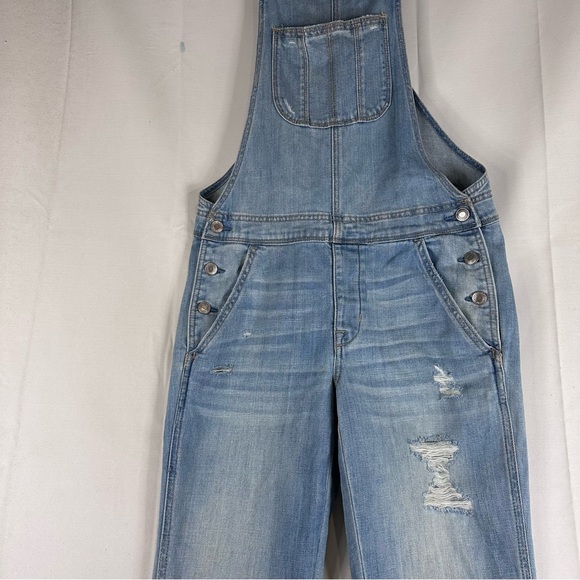 AMERICAN EAGLE Women’s Size XS Denim Jean Bib Overalls Tomgirl Style Destructed - Picture 5 of 16